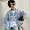 New Spring Korean children's clothing for kids and boys, blue tie-dyed washed cotton loose long-sleeved shirt jacket Application Scenario